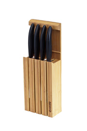 Bamboo Knife Block, for counter, wall or kitchen drawer, for up to 4 knives, dimensions: 34 x 12.3 x 6.6 cm