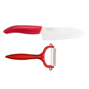 GEN Color Cut & Peel Set: Santoku Knife & Horizontal Peeler, ceramic-blade, red