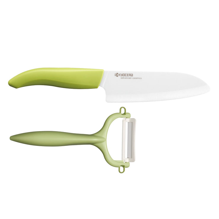 GEN Color Cut & Peel Set: Santoku Knife & Horizontal Peeler, ceramic-blade, green