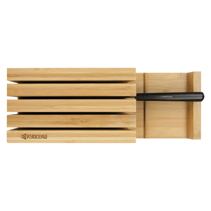 Bamboo Knife Block,  4 knives included (GEN WHITE series: Santoku Knife, Slicing Knife, Utility Knife, Paring Knife), dimensions: 34 x 12.3 x 6.6 cm