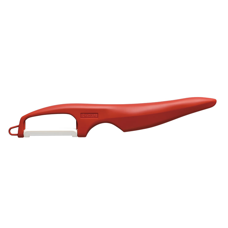 Peeler, double-edged, red, ceramic-blade length: 4 cm