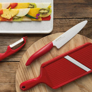 Peeler, double-edged, red, ceramic-blade length: 4 cm