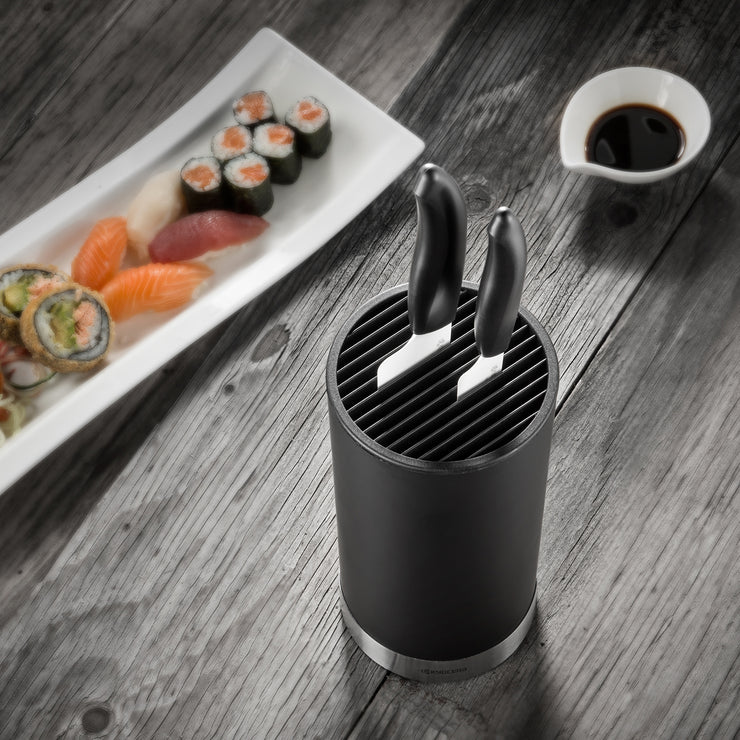 Soft-Touch Knife Block with Santoku Knife and Utility Knife, dimensions: 11 x 11 x 24.5 cm 